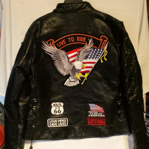 Genuine Leather Motorcycle Jacket With Patches.