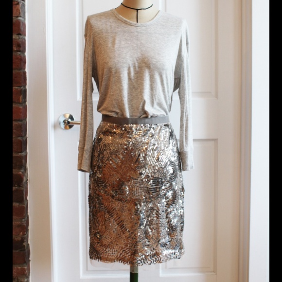 SOLD JCrew Antique Silver Sequin Skirt