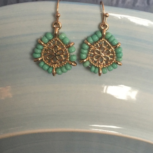 Turquoise Beaded Filigree Earrings