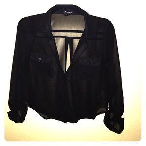 Sheer black button up crop top.
