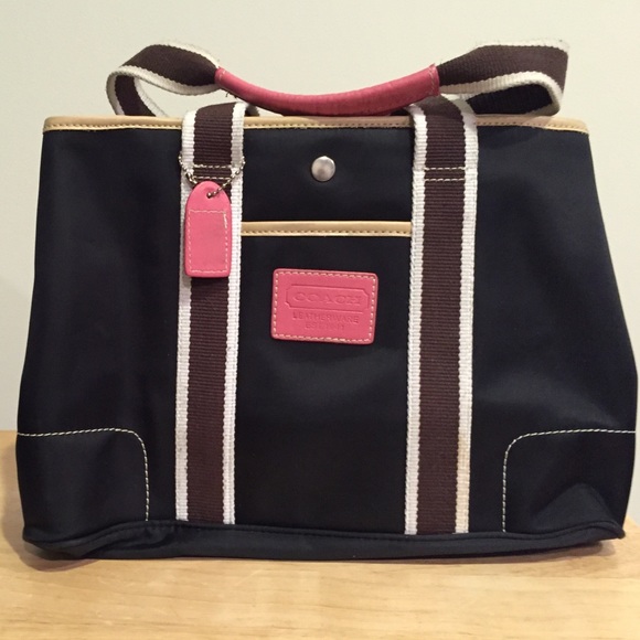 Coach black fabric bag with pink leader accents