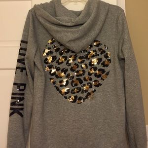 Victoria's Secret Gray and Sequin Leopard Hoodie