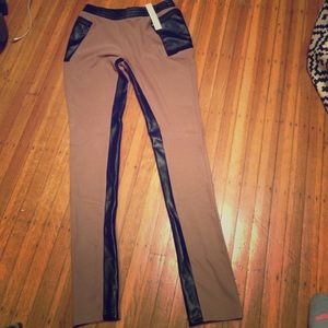 Tan pant-leggings w/ leather detail!