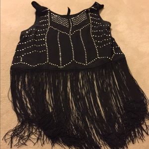 Black Beaded Fringe Shirt