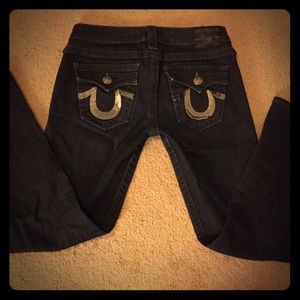 True Religion Straight Leg Dark Wash Sequin Jeans