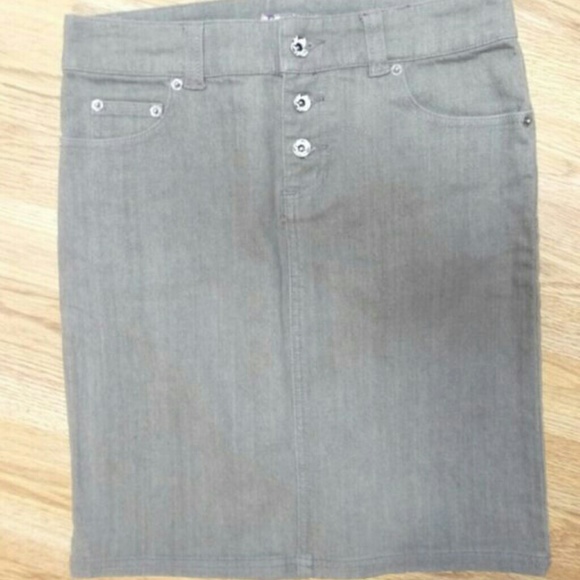 Split button fly denim pencil jean skirt gray grey