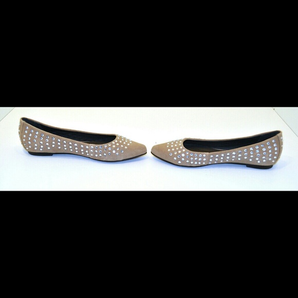 Joie Tan Crystal Studded Suede Ballerina Flats