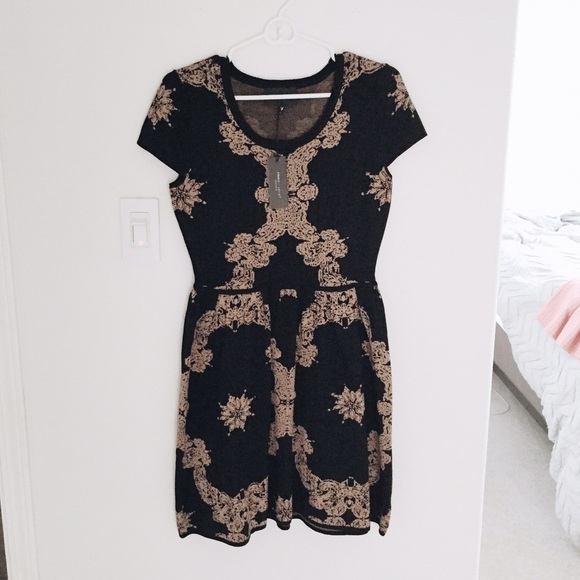 black + beige cocktail dress