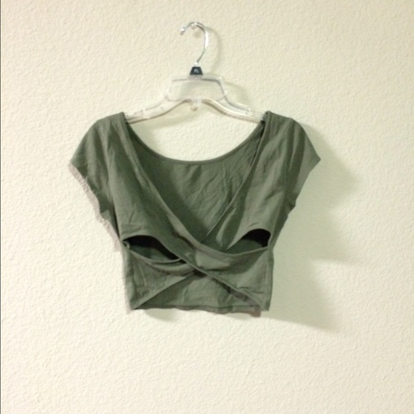 Aeropostale Olive Green Cross Back Crop Top
