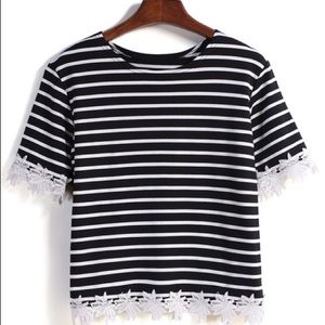 Striped Lace Embellished T-Shirt