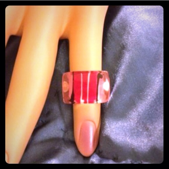 Pink, black, and white striped mod ring. - Picture 1 of 2