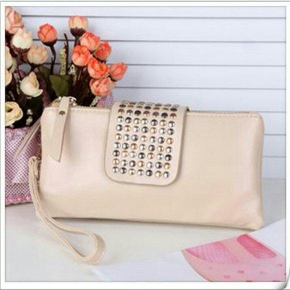 Beige Studded Clutch - Picture 3 of 4