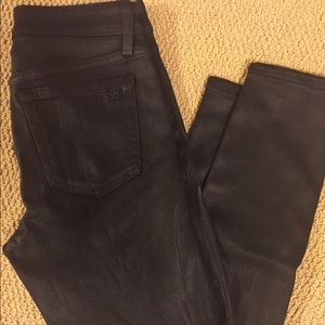 Coated leather jeans