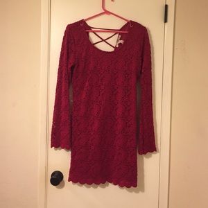 💋 Long Sleeve red cocktail dress