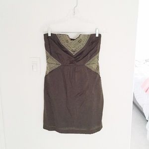 forest shimmer green mini strapless dress