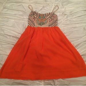 orange/turquoise flows spaghetti strap flowy dress