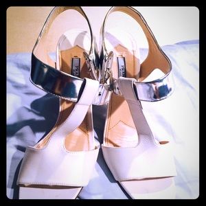 Prada white and silver chunky heels. Laborday sale