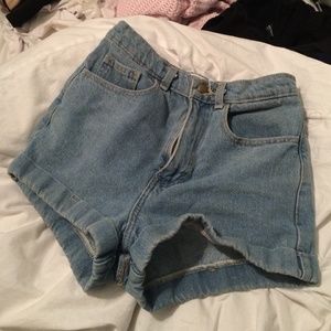 AA light wash denim shorts