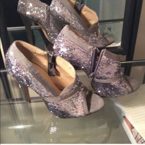 Silver sparkly beaded heels