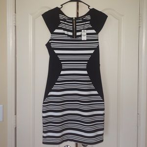 Express- black & white striped contouring dress