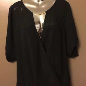 bebe Sheer Black Blouse with Gold Accents