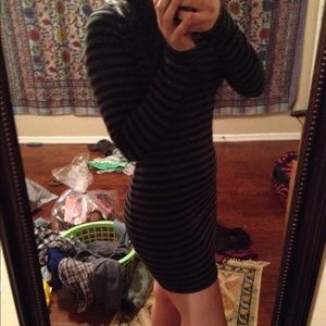 long sleeve bodycon black and grey dress
