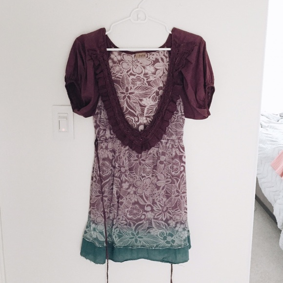 purple + teal low cut top