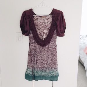 purple + teal low cut top