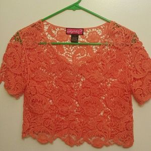 Coral Crochet Crop Top