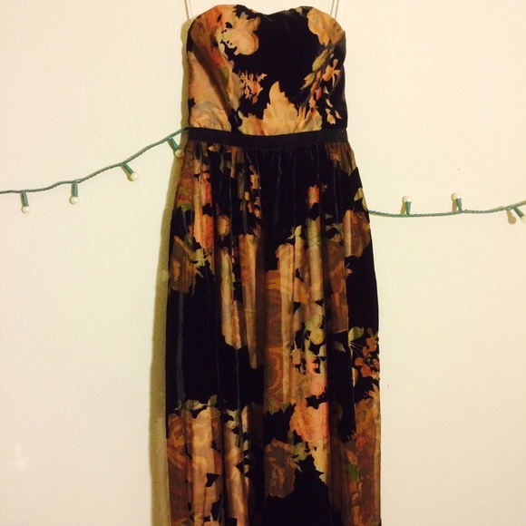 Anthropologie Strapless Velvet Maxi Gown