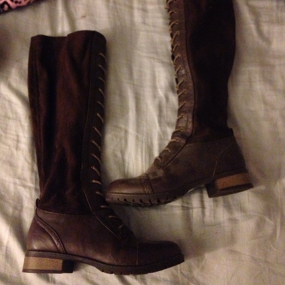brown knee high lace up boots