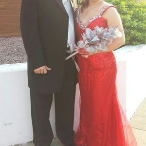 Red Sheer & Sequin Prom dress MAKE AN OFFER!!!