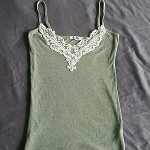 Delia's Green Spaghetti Strap Lacey Neck Top
