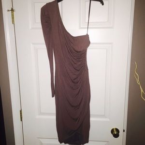 One shoulder taupe Bebe dress