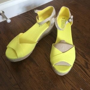 TOMS Yellow Linen Platform Wedges