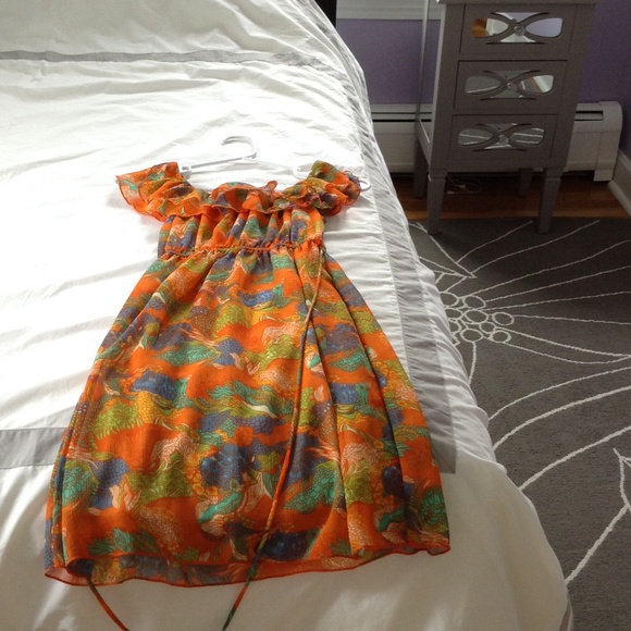 Beautiful dress orange unique print - Picture 3 of 4