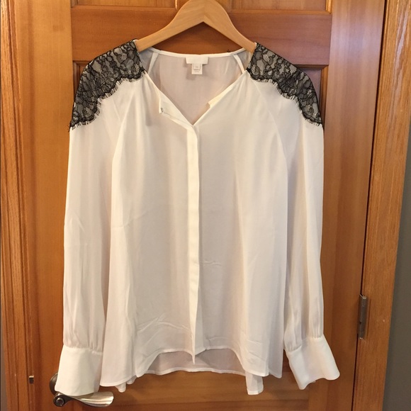 J. Crew Tops - Beautiful Jcrew silk lace shoulder blouse