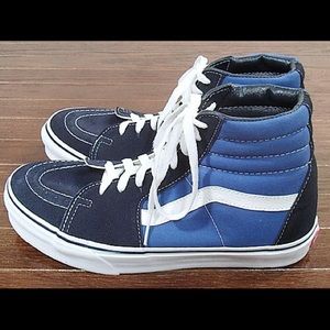 Navy blue sk8 hi vans shoes