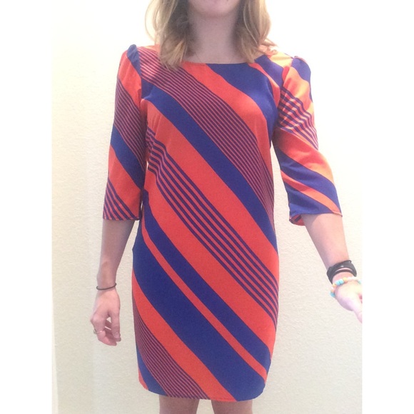 Orange and royal blue striped dress