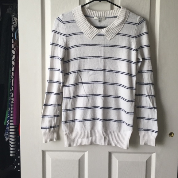 White with Navy Stripe Sweater