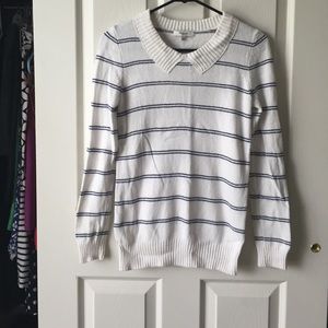 White with Navy Stripe Sweater