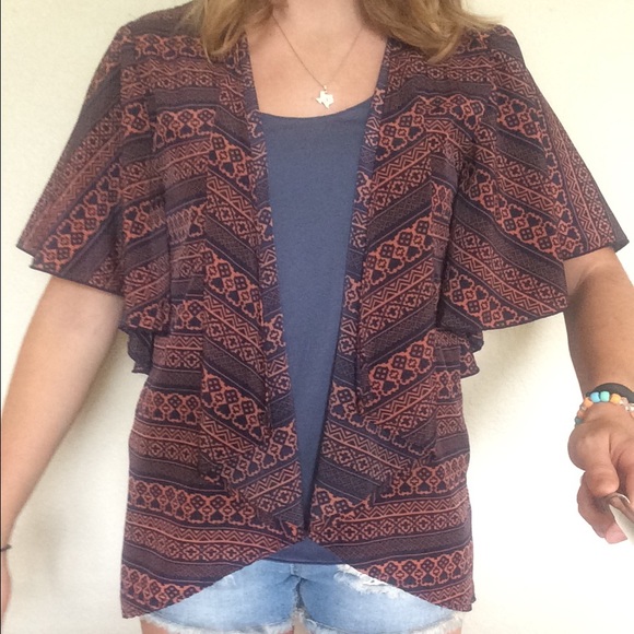 Coral and Navy blue Aztec cover up