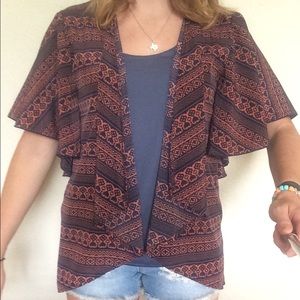 Coral and Navy blue Aztec cover up