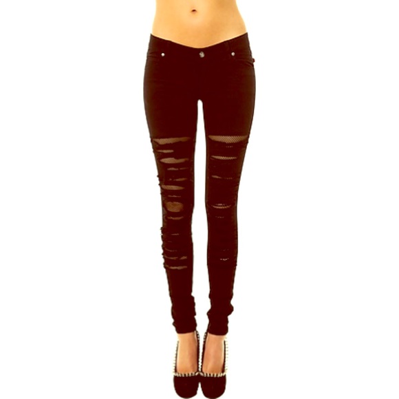 💀Tripp NYC Destructed Skinnies w Fishnet Lining💀