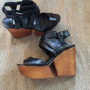 Black leather  Dolce vita cutout platform wedges