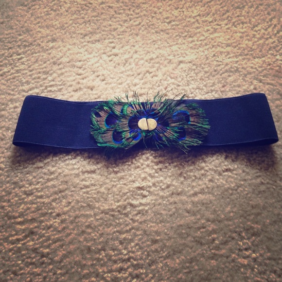 Blue peacock feather waist belt