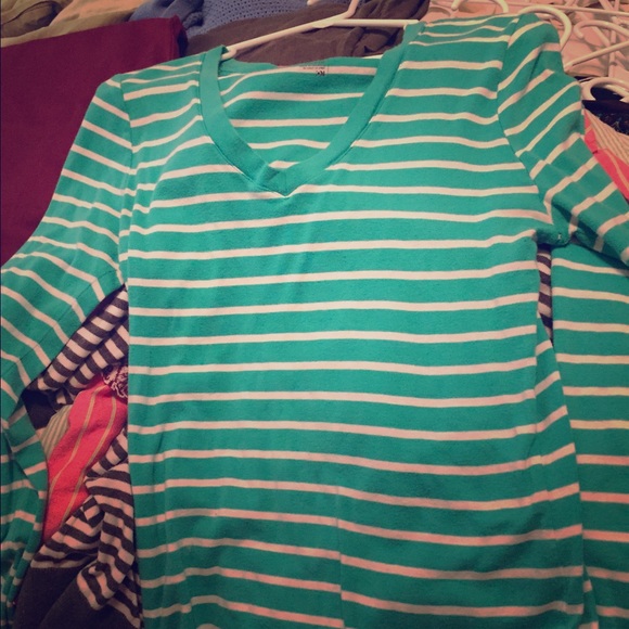 Sea green striped v neck