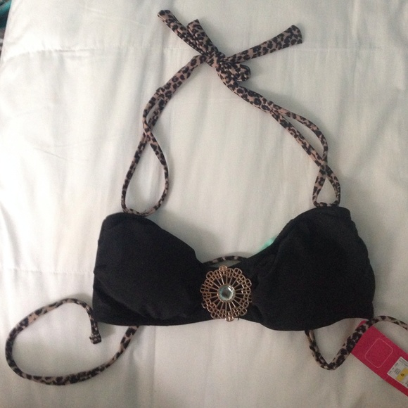 Target Bikini Top - black with cheetah straps