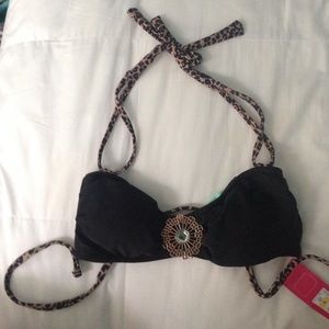 Target Bikini Top - black with cheetah straps