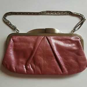 Hobo International pink clutch, silver chain strap